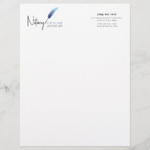 Minimalist Blue & White Simple Modern Notary Custom Letterhead