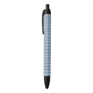 Minimalist Blue Windowpane Plaid Satin Ribbon, Mod Black Ink Pen