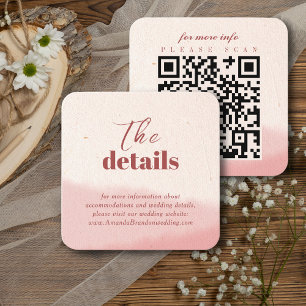 Minimalist Blush Bloom Bold Script QR Code Wedding Enclosure Card