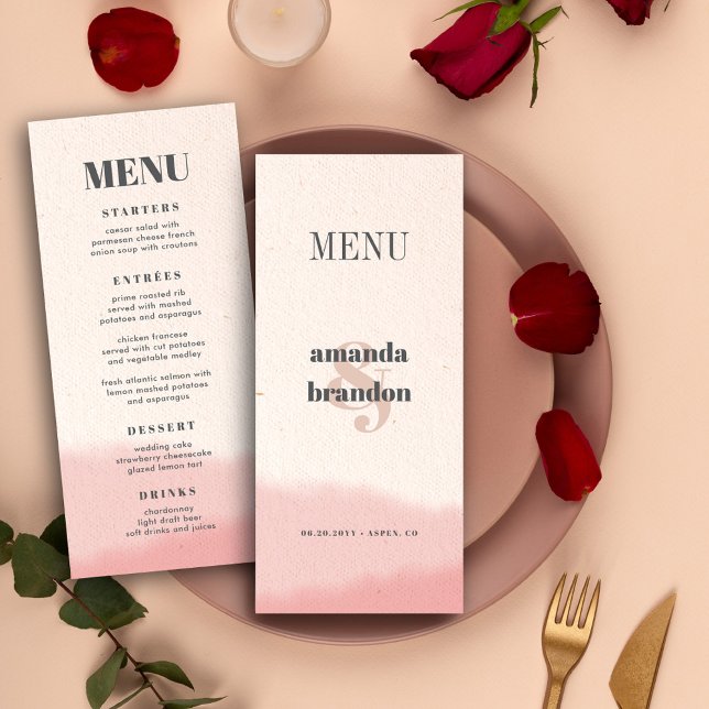 Minimalist Blush & Bloom Bold Script Wedding Menu (Creator Uploaded)