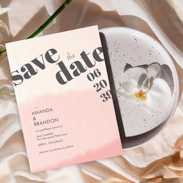Minimalist Blush & Bloom Bold Script Wedding Photo Save The Date (Creator Uploaded)