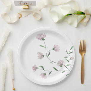 Minimalist Blush Floral Elegant Round Paper Plates