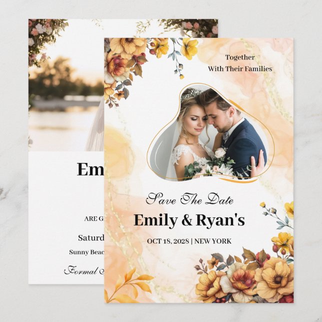 Minimalist Blush Floral Elegant Wedding Photo Invitation (Front/Back)