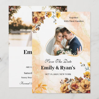 Minimalist Blush Floral Elegant Wedding Photo Invitation