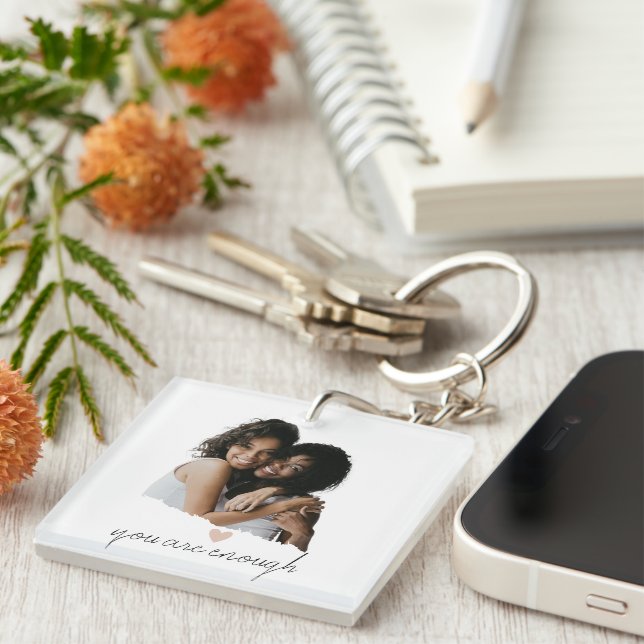 Minimalist Blush Heart – You Are Enough -  Key Ring (Front Right)