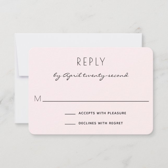 Minimalist Blush Pink and Navy Elegant Wedding RSVP Card (Front)