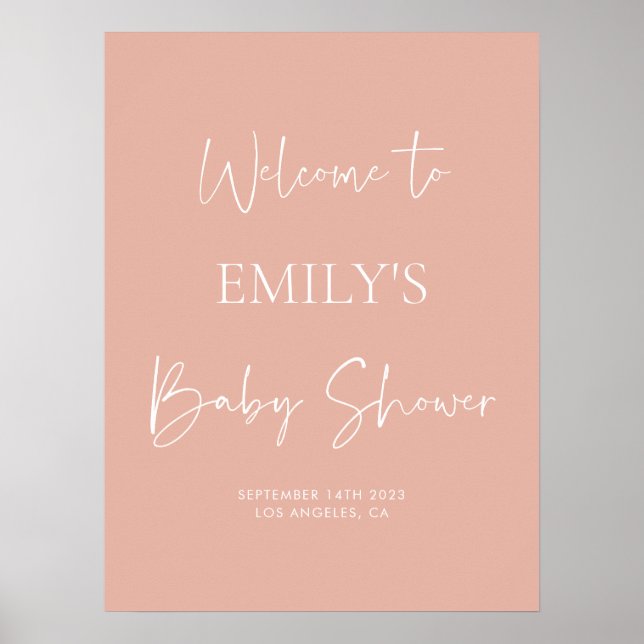 Minimalist Blush Pink Baby Shower Welcome Sign (Front)