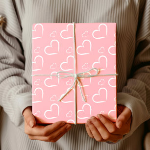 Minimalist Blush Pink Chic White Open Hearts Wrapping Paper