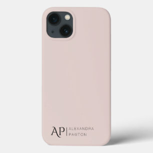 Minimalist Blush Pink Custom Monogram iPhone 13 Case