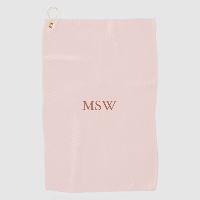 Minimalist blush pink custom monogram initials golf towel (Front)