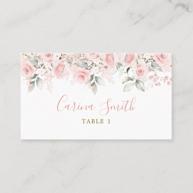 Minimalist Blush Pink Floral Baby Shower Place Card (Front)