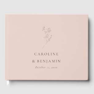 Minimalist Blush Pink Floral Line Art Wedding Guest Book