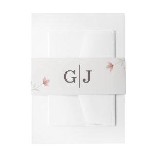 Minimalist Blush Pink Floral Monogram Wedding Invitation Belly Band