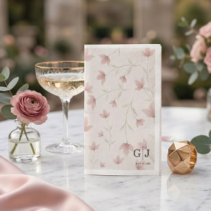 Minimalist Blush Pink Floral Monogram Wedding Napkin