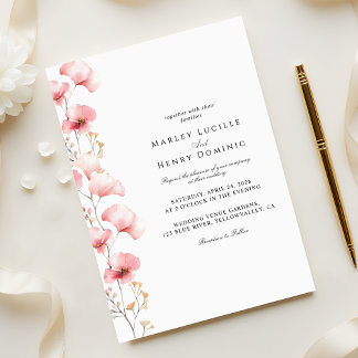 Minimalist Blush Pink Floral Spring Wedding Invitation