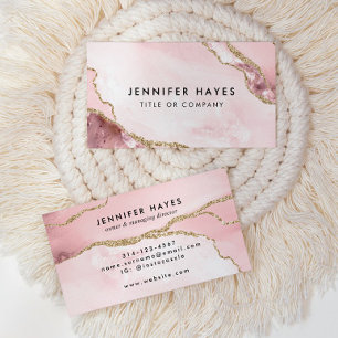 Minimalist Blush Pink Gold Glitter Marble Agate Business Card