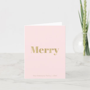 Minimalist Blush Pink & Gold Merry Christmas Holiday Card