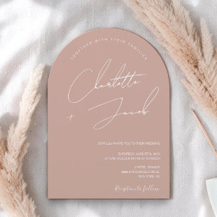 Minimalist Blush Pink Modern Script arch Wedding Invitation