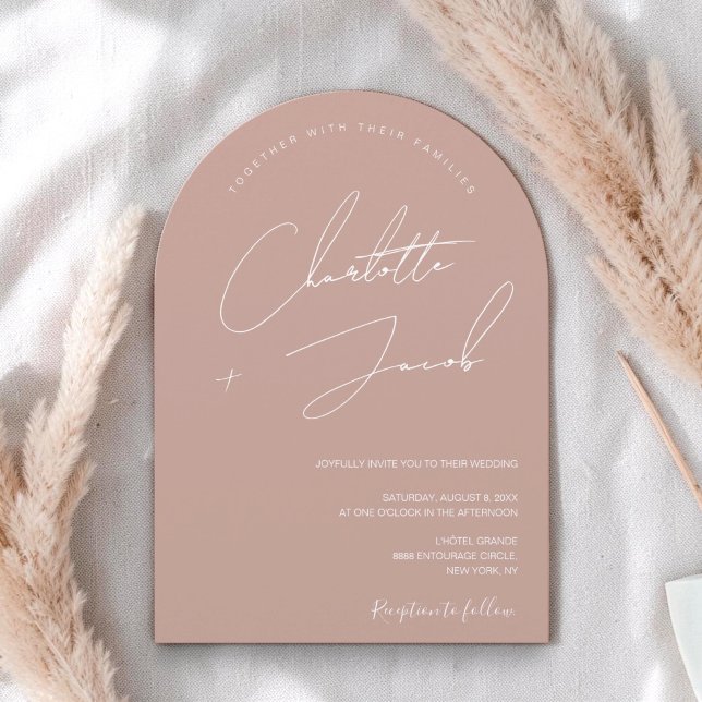 Minimalist Blush Pink Modern Script arch Wedding Invitation (Creator Uploaded)