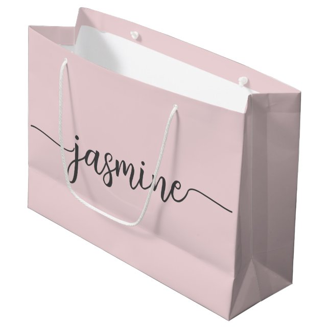 Minimalist Blush Pink Monogram Girly Script Large  Gift Bag (Front Angled)
