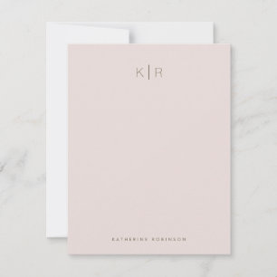Minimalist Blush Pink Monogram Note Card