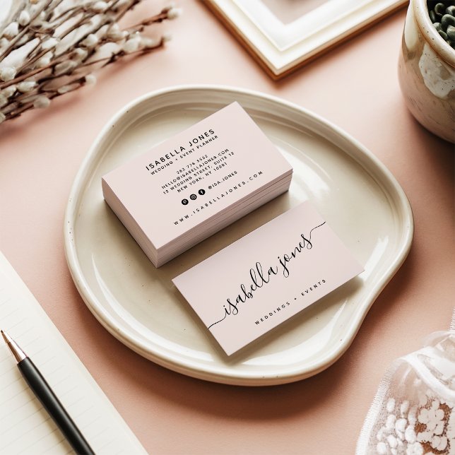 Minimalist blush pink professional luxe script business card (Minimalist blush pink professional luxe script)