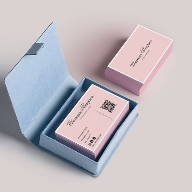 Minimalist Blush Pink QR Code Business Card (Creator Uploaded)
