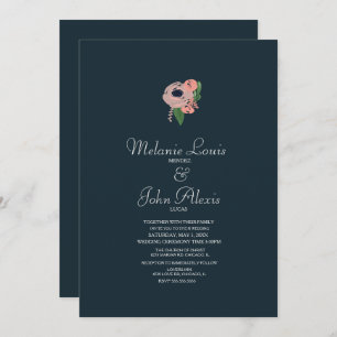 Minimalist Blush Pink Rose Floral Botany Wedding Invitation