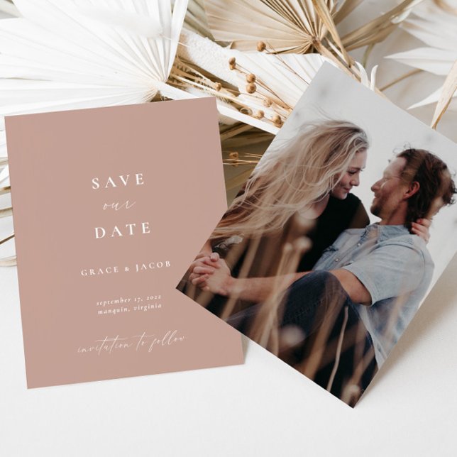 Minimalist Blush Pink Script Photo Save The Date (Creator Uploaded)