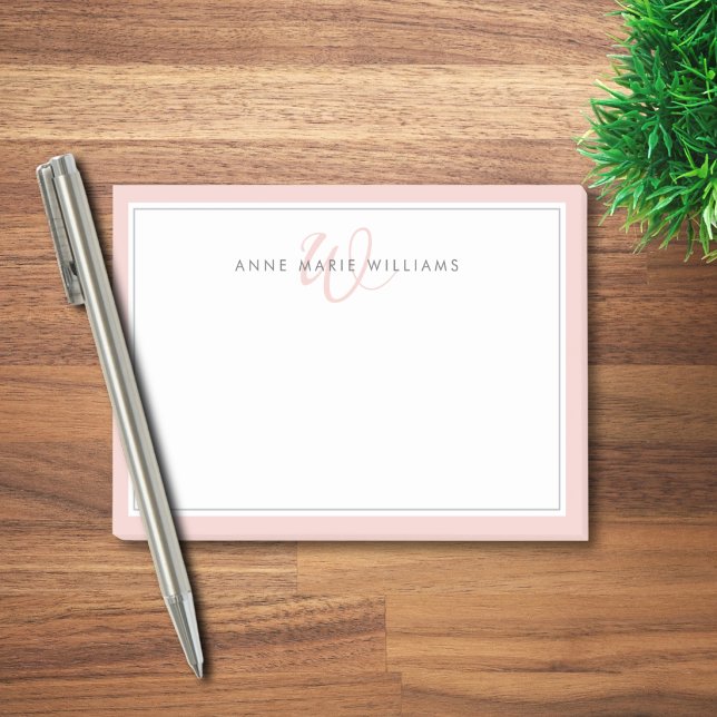 Minimalist Blush Pink Script Two Border Monogram  Post-it Notes (Creator Uploaded)