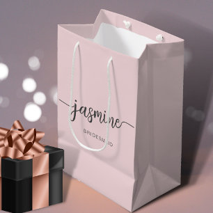 Minimalist Blush Pink Simple Monogram Girly Script Medium Gift Bag