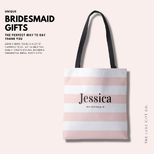 Minimalist Blush Pink Stripe Bridesmaid Tote Bag