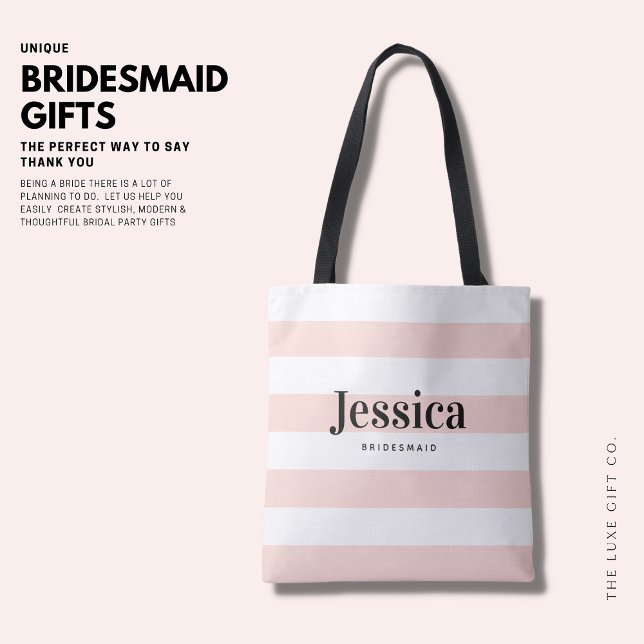 Minimalist Blush Pink Stripe Bridesmaid Tote Bag (Creator Uploaded)