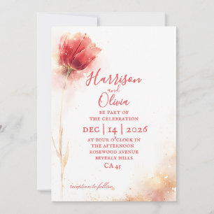 minimalist blush pink tulip floral elegant wedding invitation