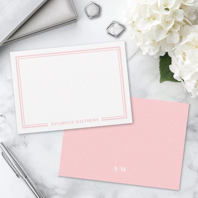 Minimalist Blush Pink Two Border Monogram Card (Minimalist Blush Pink Two Border Monogram Note Card)