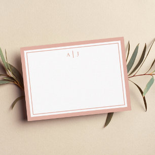 Minimalist Blush Pink Two Border Monogram Card