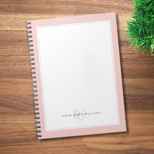 Minimalist Blush Pink Two Border Monogram Notebook