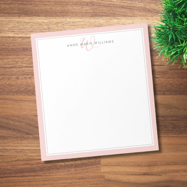 Minimalist Blush Pink Two Border Monogram Notepad (Creator Uploaded)