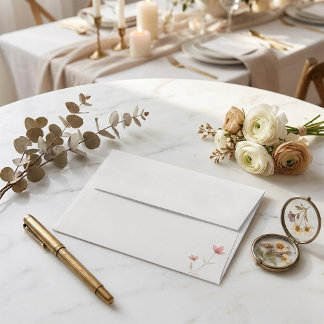 Minimalist Blush Pink Wildflower Wedding Envelope