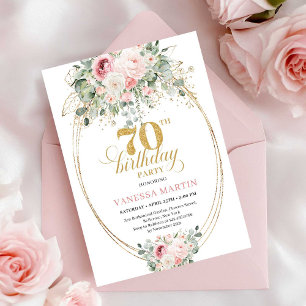 Minimalist Blush Roses 70th Birthday Invitation