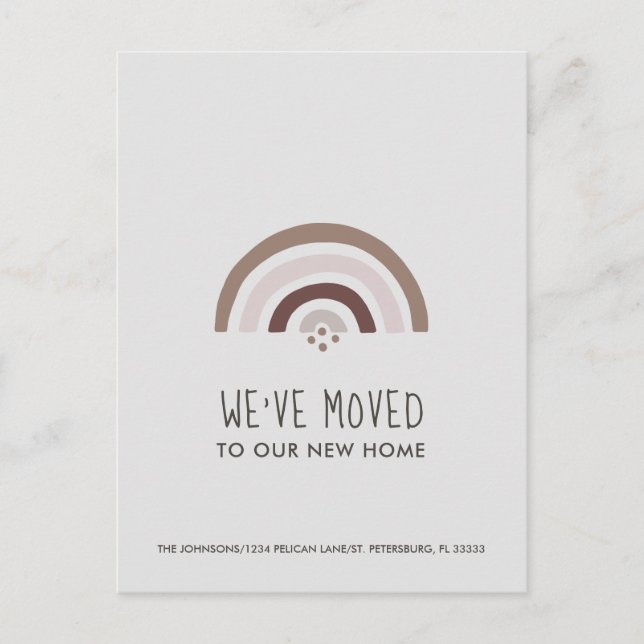 Minimalist Blush Taupe Rainbow New Home Moving Announcement Postcard (Front)