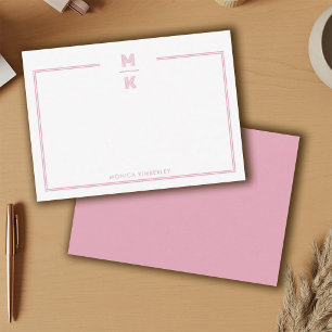 Minimalist Blush Two Border Monogram Note Card