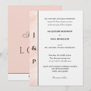 Minimalist Blush Watercolor Monogram Invitation