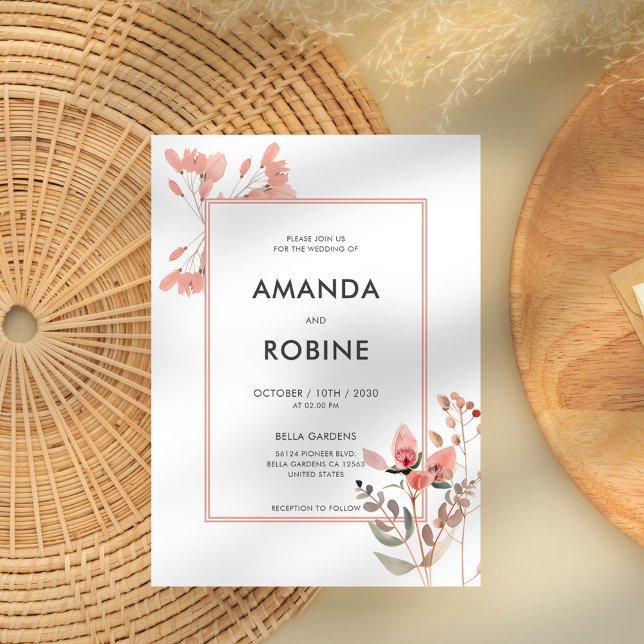 Minimalist Blush Wildflower Wedding Invitation (Creator Uploaded)