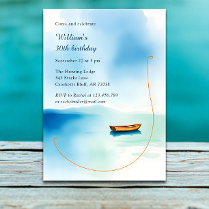 Minimalist Boat Party for Him Lake Birthday Invitation