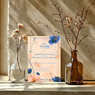 Minimalist Bohemian Peach and Royal Blue Wedding Invitation