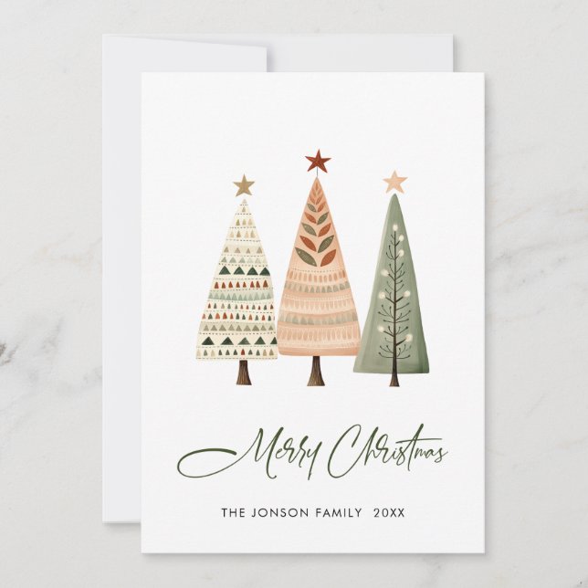 Minimalist Bohemian Pine Tree Christmas Greeting Holiday Card (Front)