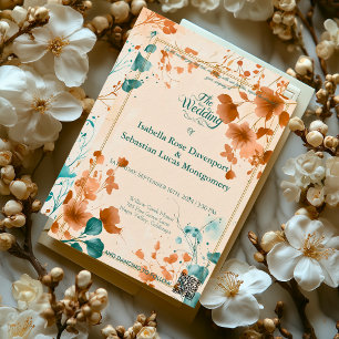 Minimalist Bohemian Terracotta and Teal Wedding Invitation