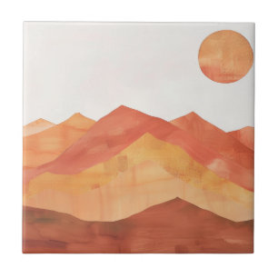 Minimalist Boho Abstract Mountain Landscape Ceramic Tile