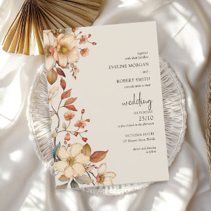 Minimalist Boho Arch Terracotta Fall Wildflowers Invitation